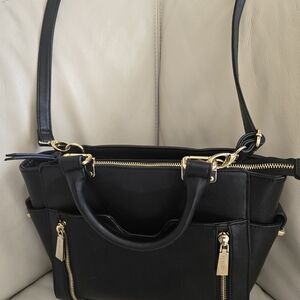 Big Buddha Black Crossbody Bag with Gold Accents